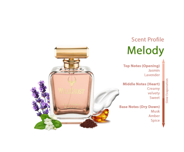 Wildcrust Melody perfume for women soft floral sweet fragrance long lasting elegant feminine scent bottle