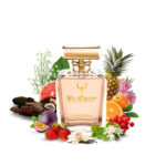 Victoria’s Secret Bombshell perfume bottle with pink hue, featuring fruity floral notes of passionfruit, peony, and musk.