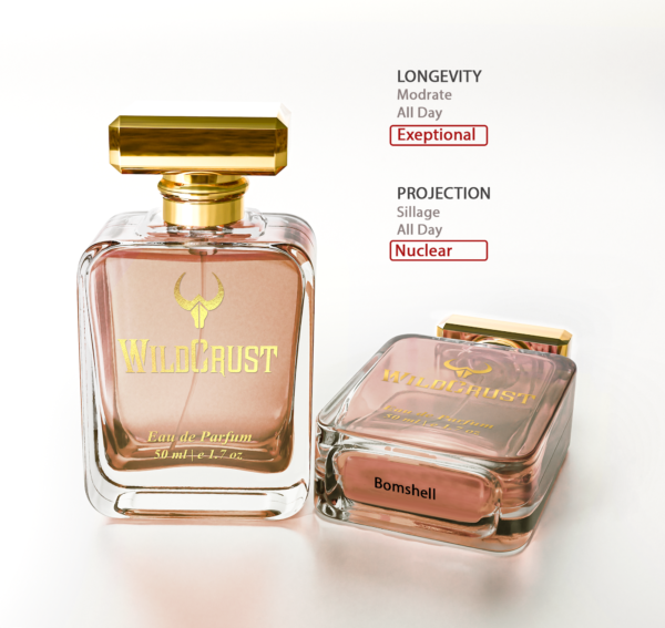 Wildcrust Bomshell perfume for women fruity floral fresh fragrance long lasting vibrant feminine scent bottle