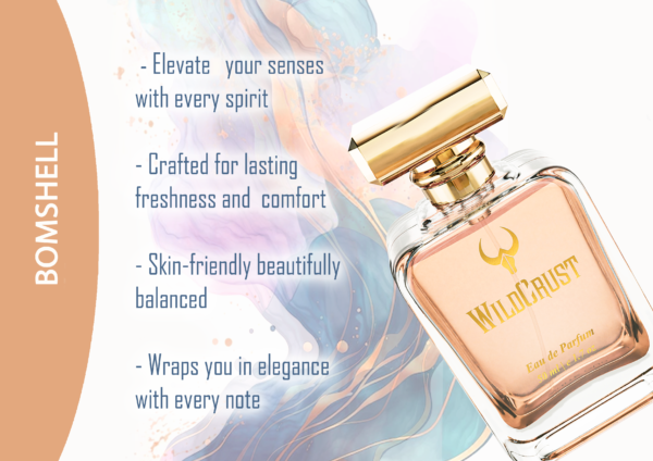 Wildcrust Bomshell perfume for women fruity floral fresh fragrance long lasting vibrant feminine scent bottle