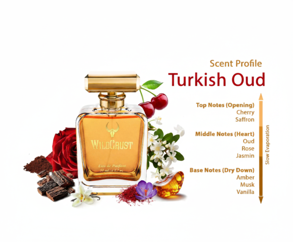 Wildcrust Turkish Oud perfume for men and women rich cherry oud fragrance sweet woody long lasting luxury scent bottle